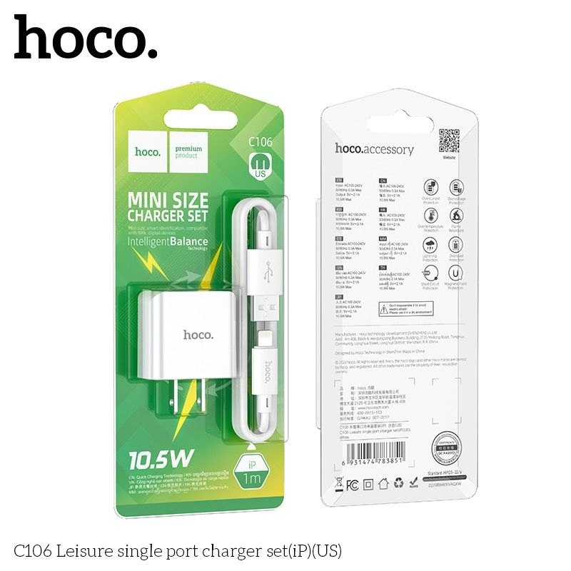 Bộ Củ Cáp Sạc Hoco C106 Lightning