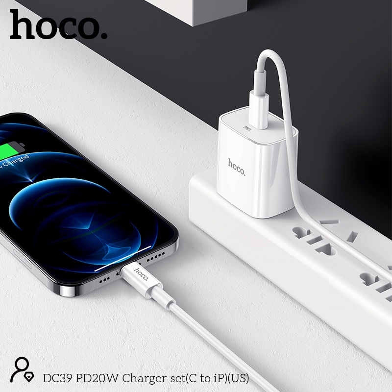 Bộ củ cáp sạc nhanh Hoco DC39 lightning 20W