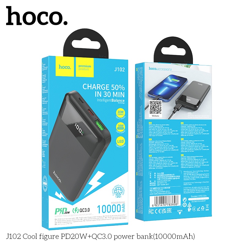 Pin sạc dự phòng sạc nhanh Hoco J102 PD20W QC3.0 10.000mAh