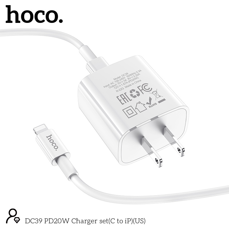 Bộ củ cáp sạc nhanh Hoco DC39 lightning 20W