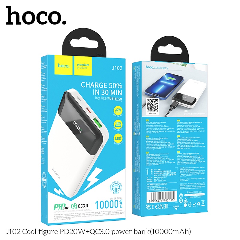 Pin sạc dự phòng sạc nhanh Hoco J102 PD20W QC3.0 10.000mAh