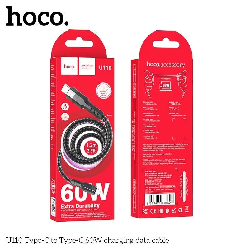 Cáp sạc nhanh Hoco U110 typeC-typeC 60w