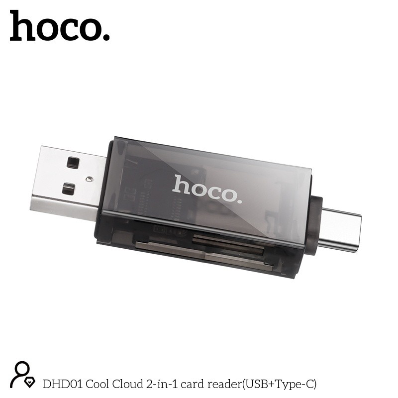 Đầu đọc thẻ nhớ TF SD 2 đầu usb và typeC Hoco DHD01