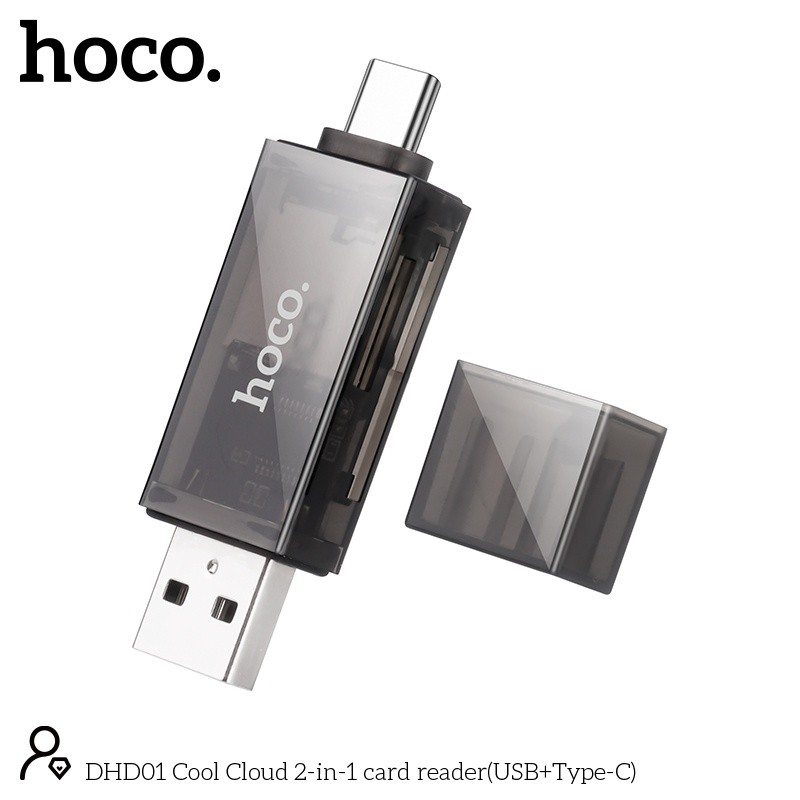 Đầu đọc thẻ nhớ TF SD 2 đầu usb và typeC Hoco DHD01