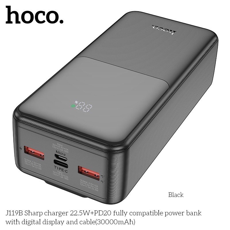 Pin dự phòng 22.5W+PD20 có màn hình Hoco J119B 30.000mAh