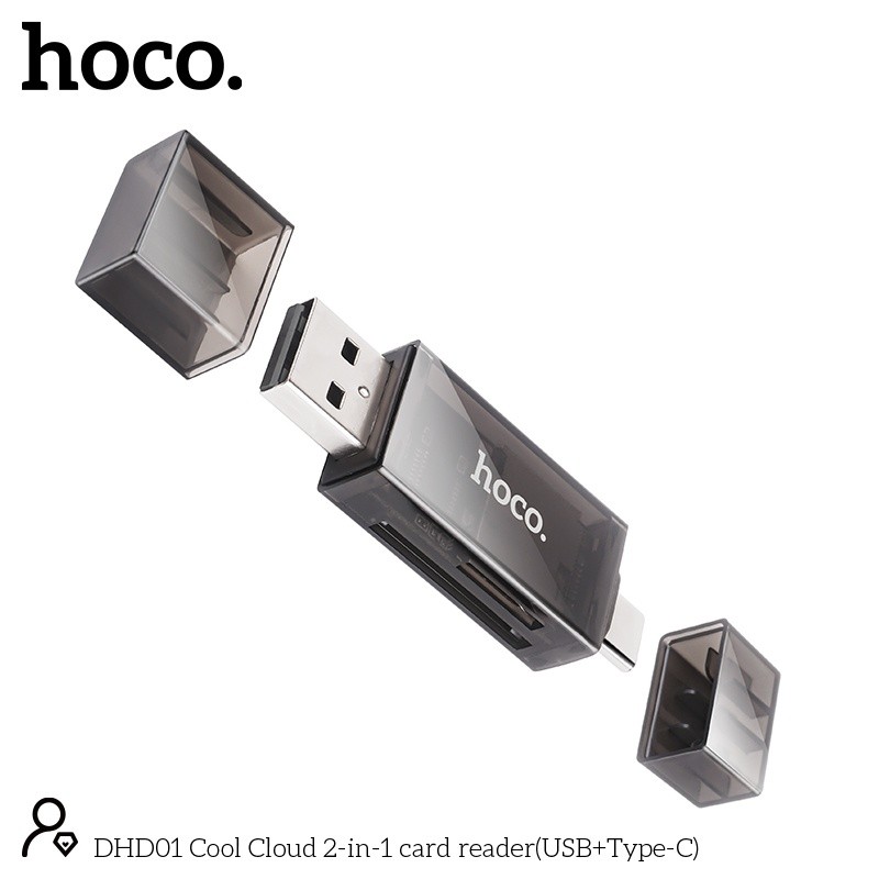 Đầu đọc thẻ nhớ TF SD 2 đầu usb và typeC Hoco DHD01