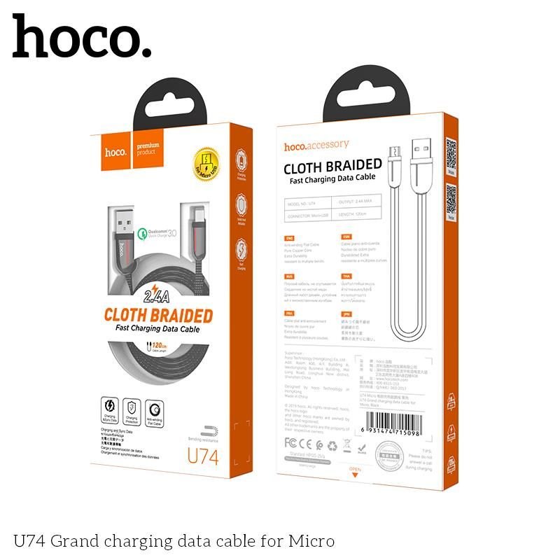 Cáp sạc nhanh Hoco 2.4A U74 micro