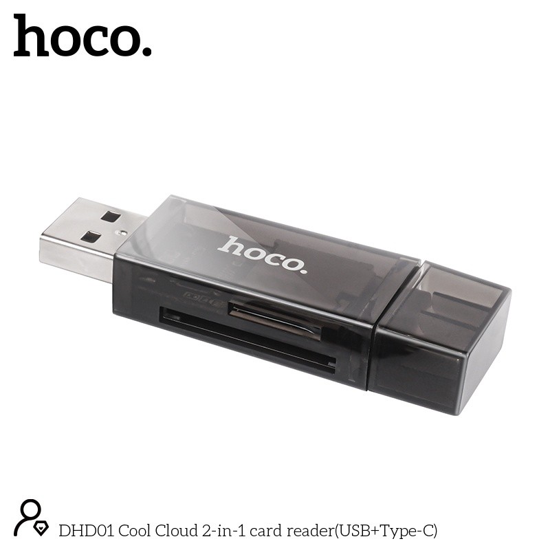 Đầu đọc thẻ nhớ TF SD 2 đầu usb và typeC Hoco DHD01