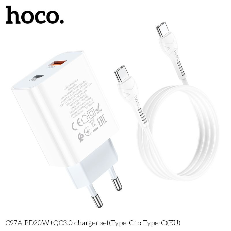 Bộ củ cáp sạc nhanh Hoco C97A typeC PD20W QC3.0