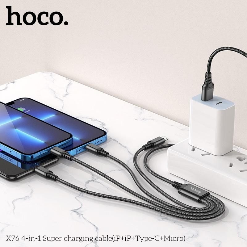 Cáp Sạc Hoco X76 - 4in1 (iPhone+ iPhone+TypeC + Micro)