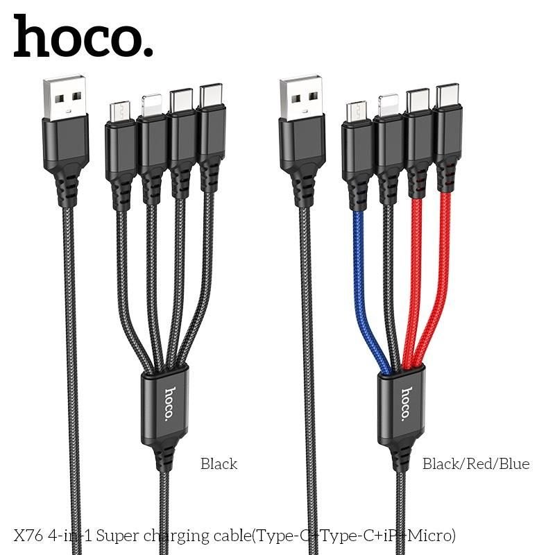 Cáp Sạc Hoco X76 - 4in1 (TypeC+TypeC+ iPhone + Micro)