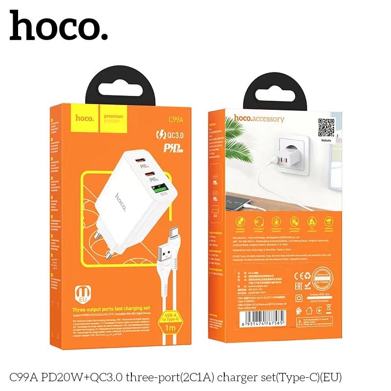 Bộ củ cáp sạc nhanh Hoco C99A typeC PD20W QC3.0