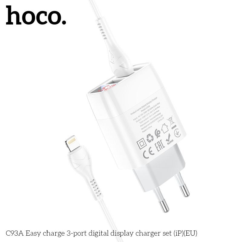 Bộ củ cáp sạc 3 cổng Hoco C93A lightning