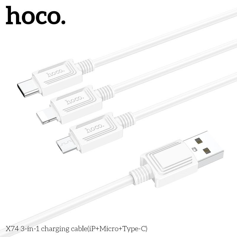 Cáp sạc nhanh 2.0A Hoco X74 - 3 đầu (Lightning - Micro-USB Type-C) 1M