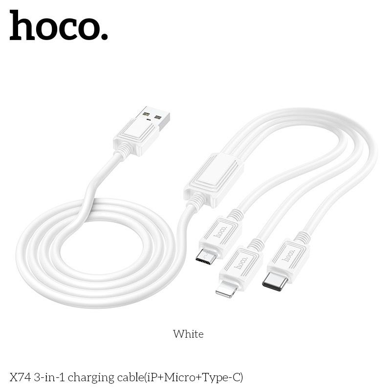 Cáp sạc nhanh 2.0A Hoco X74 - 3 đầu (Lightning - Micro-USB Type-C) 1M