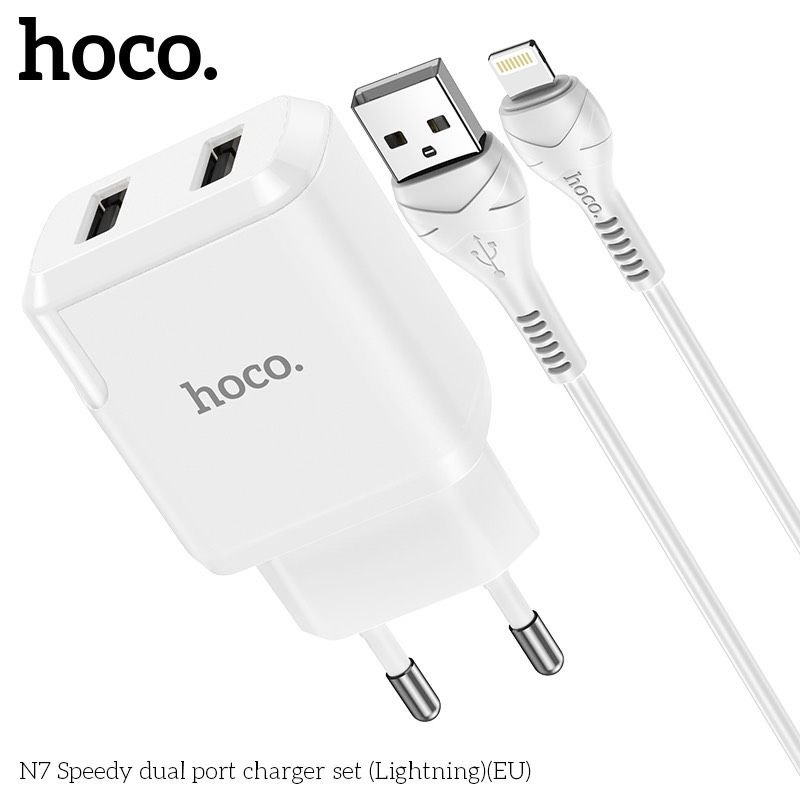 Bộ Củ Cáp Sạc 2 cổng Hoco N7 Lightning