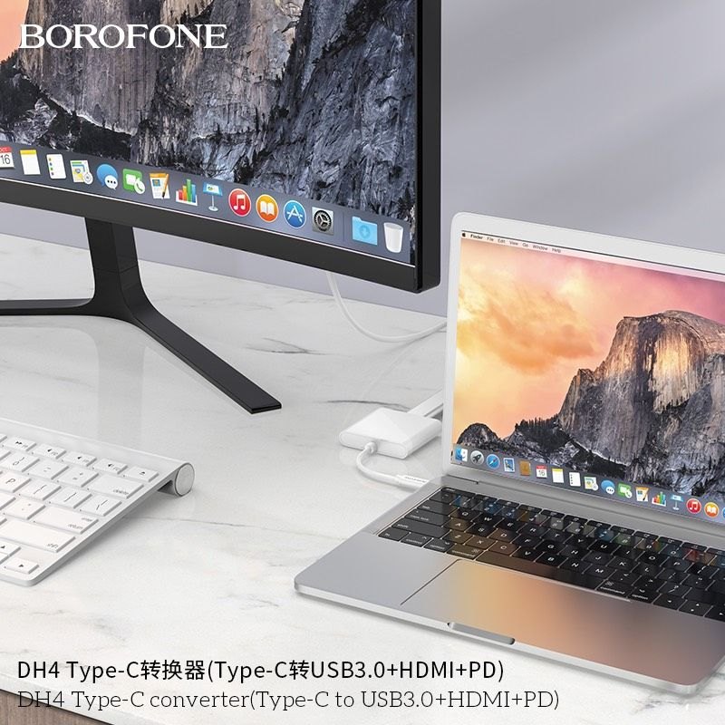 Bộ Chuyển Đổi Borofone DH4 (Type-C + USB3.0 + HDMI + PD )