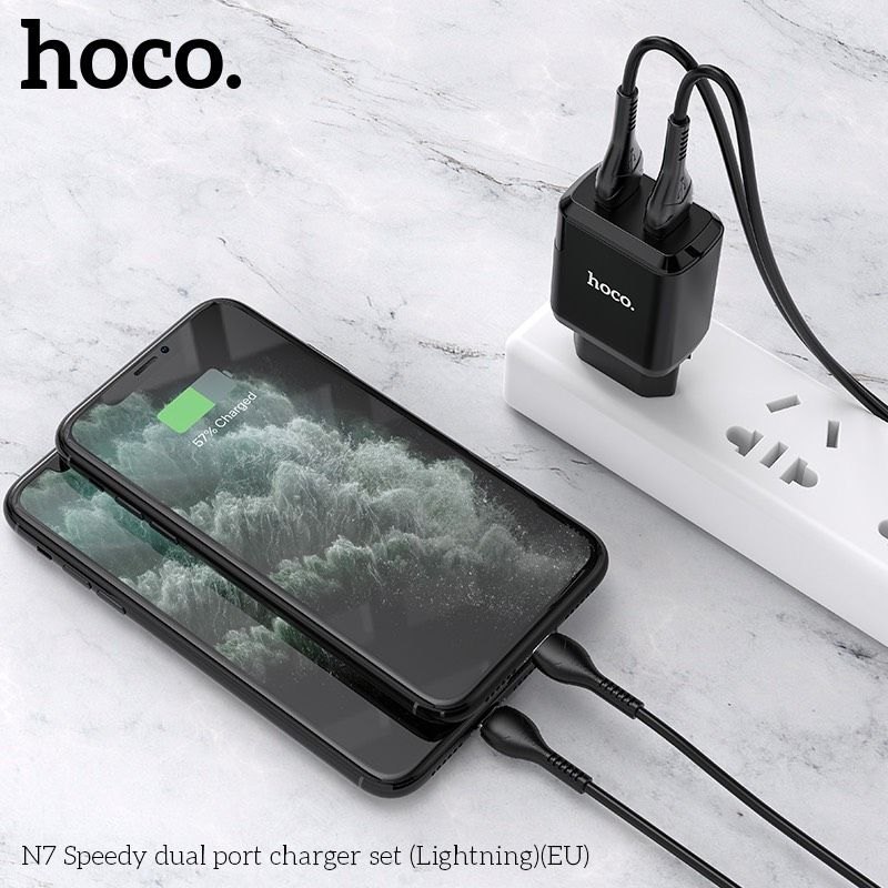 Bộ Củ Cáp Sạc 2 cổng Hoco N7 Lightning