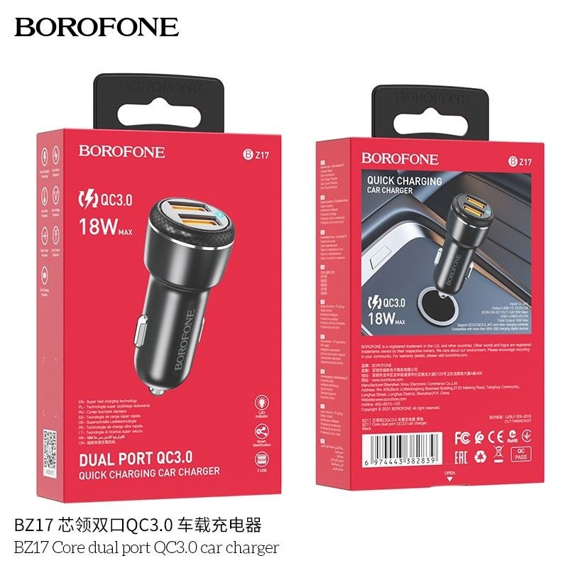 Tẩu oto Borofone BZ17 Cổng Đôi QC3.0