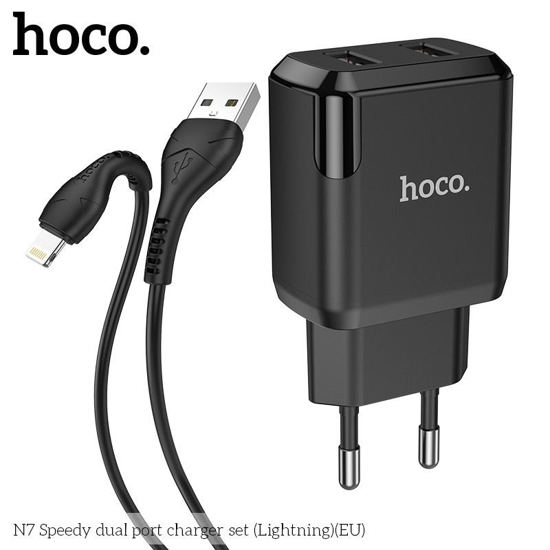 Bộ Củ Cáp Sạc 2 cổng Hoco N7 Lightning