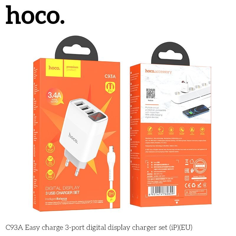 Bộ củ cáp sạc 3 cổng Hoco C93A lightning