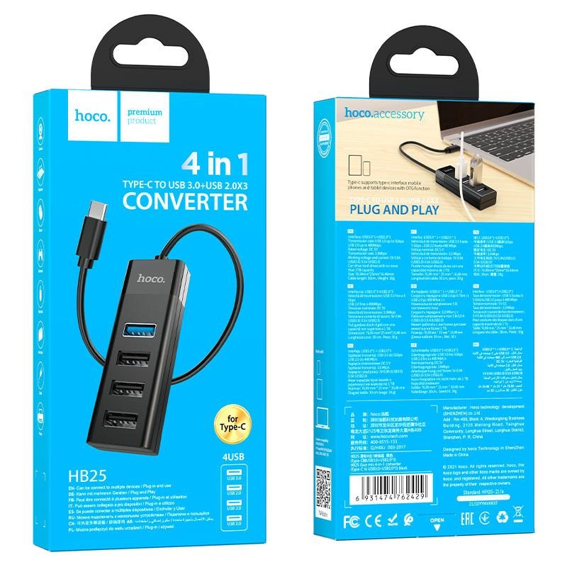 Hub Chuyển TypeC to USB Hoco HB25