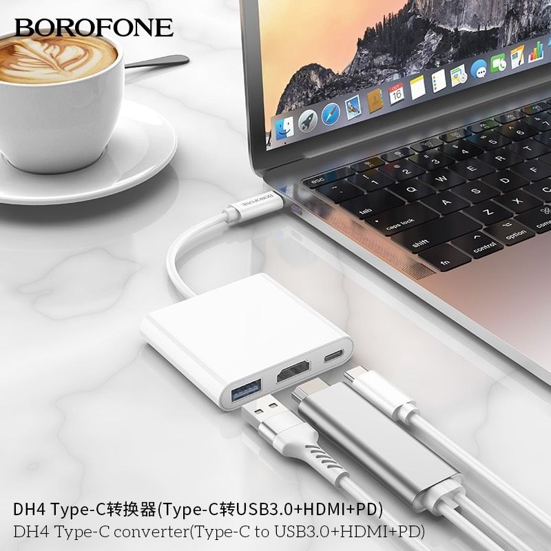 Bộ Chuyển Đổi Borofone DH4 (Type-C + USB3.0 + HDMI + PD )