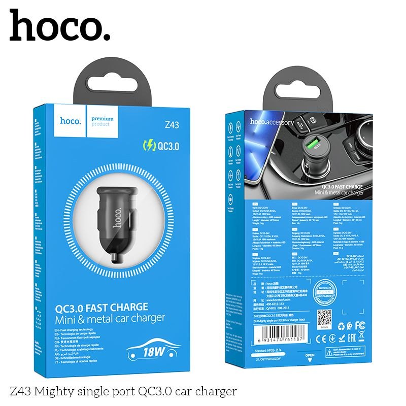 Tẩu sạc nhanh Hoco 18W QC3.0 Z43