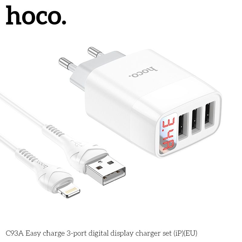 Bộ củ cáp sạc 3 cổng Hoco C93A lightning