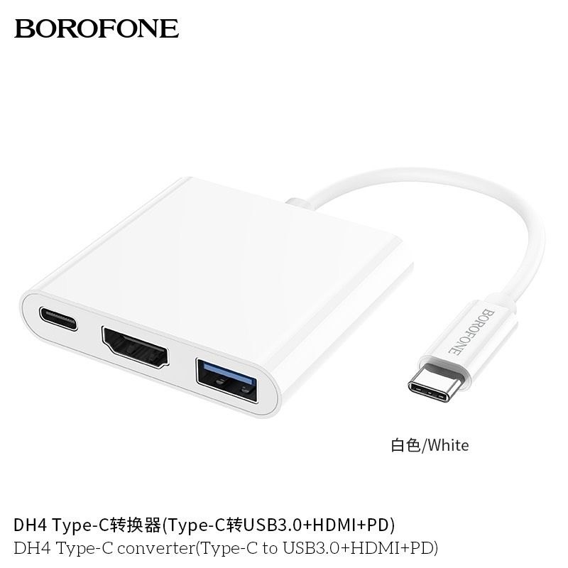 Bộ Chuyển Đổi Borofone DH4 (Type-C + USB3.0 + HDMI + PD )