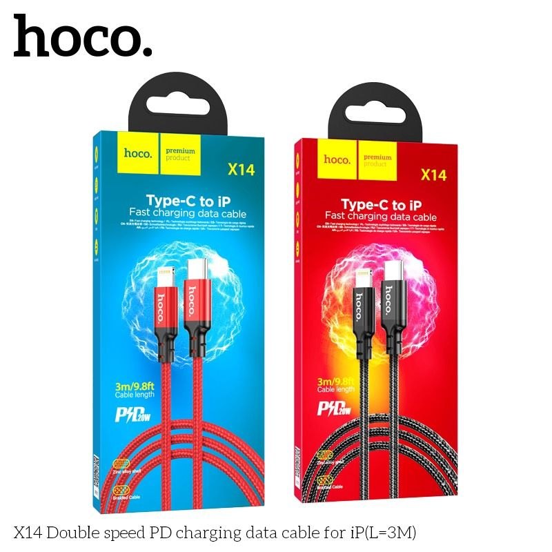 Cáp Hoco X14 PD 20w lightning 3m