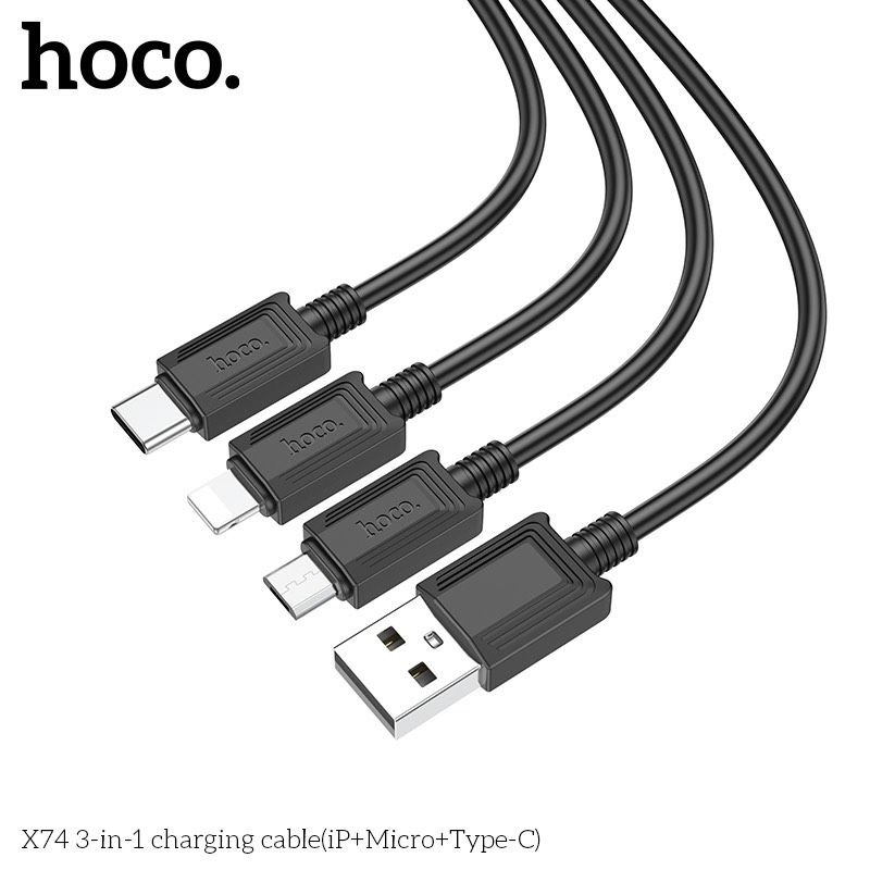 Cáp sạc nhanh 2.0A Hoco X74 - 3 đầu (Lightning - Micro-USB Type-C) 1M