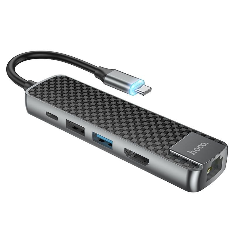 Bộ Chia Cổng Type-C Hoco HB23 Easy view” HDMI + USB3.0 + USB2.0 + RJ45 +