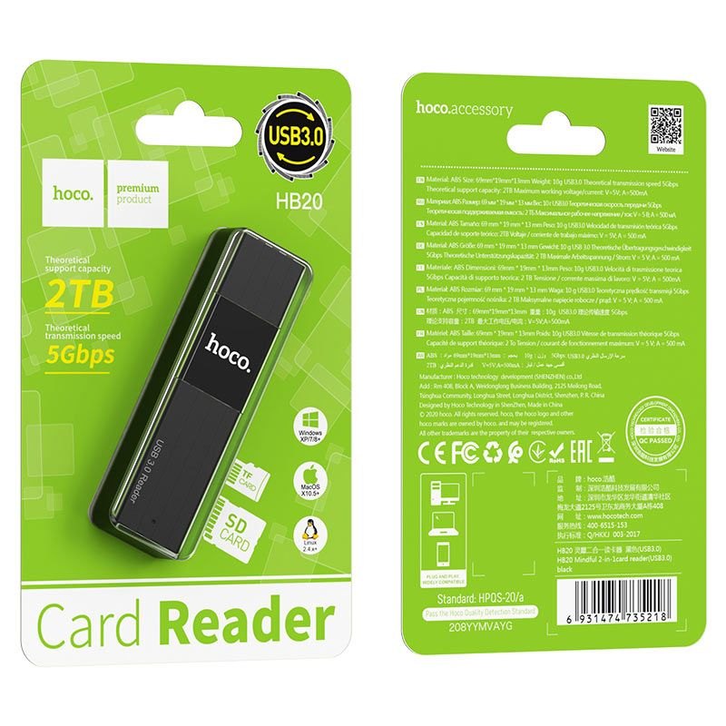 Đầu Đọc Thẻ Hoco HB20 Mindful” 2 trong 1 USB3.0