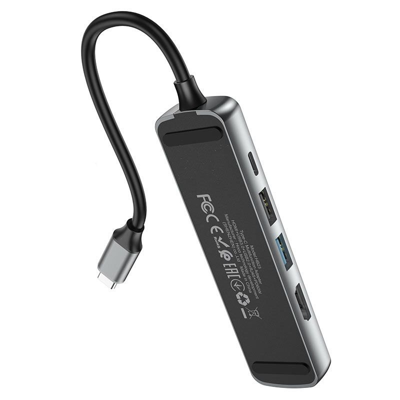 Bộ Chia Cổng Type-C Hoco HB23 Easy view” HDMI + USB3.0 + USB2.0 + RJ45 +