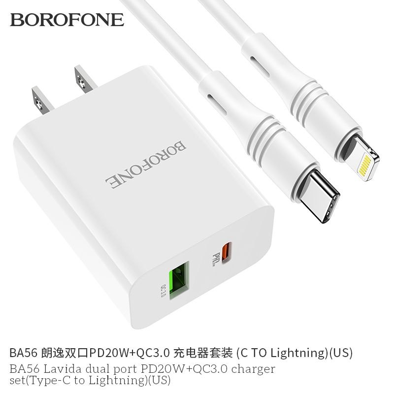 Bộ củ cáp sạc Borofone BA56 lightning 20W