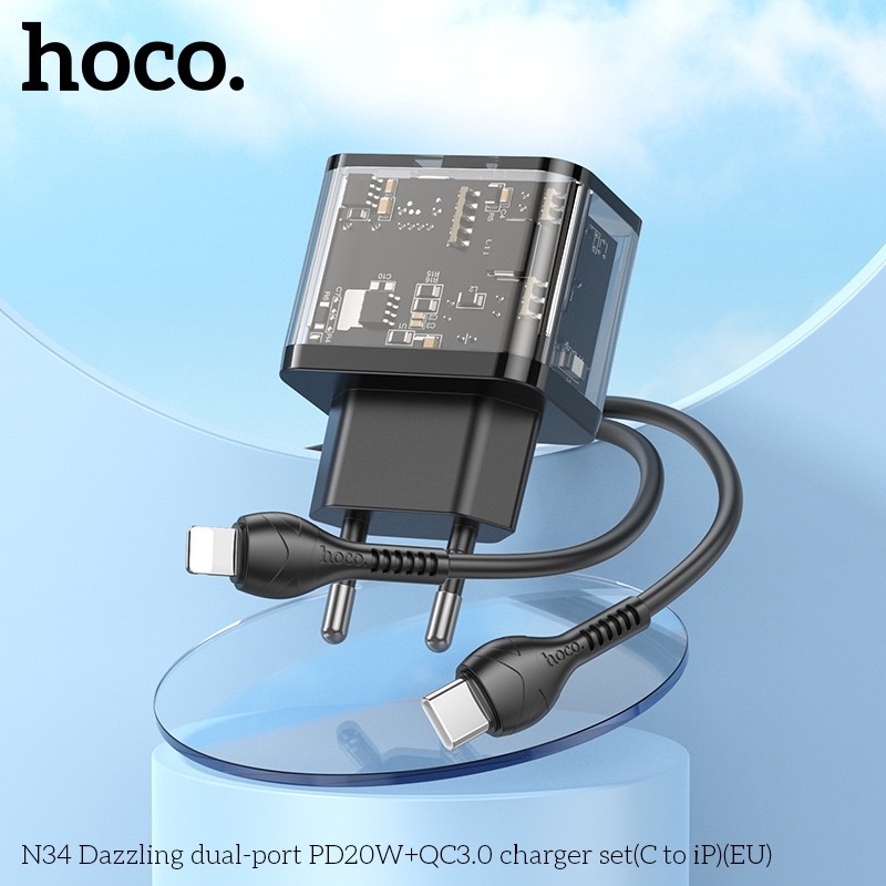 Bộ Sạc Học N34 Hai Cổng Dazzling PD20W+QC3.0 C to iP