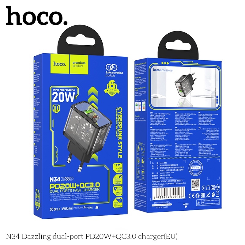 Củ Sạc Hoco N34 - PD20W+QC3.0 Hai Cổng