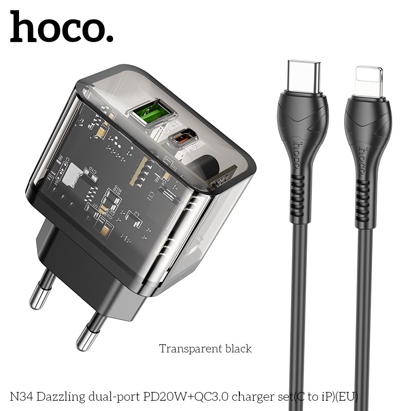 Bộ Sạc Học N34 Hai Cổng Dazzling PD20W+QC3.0 C to iP