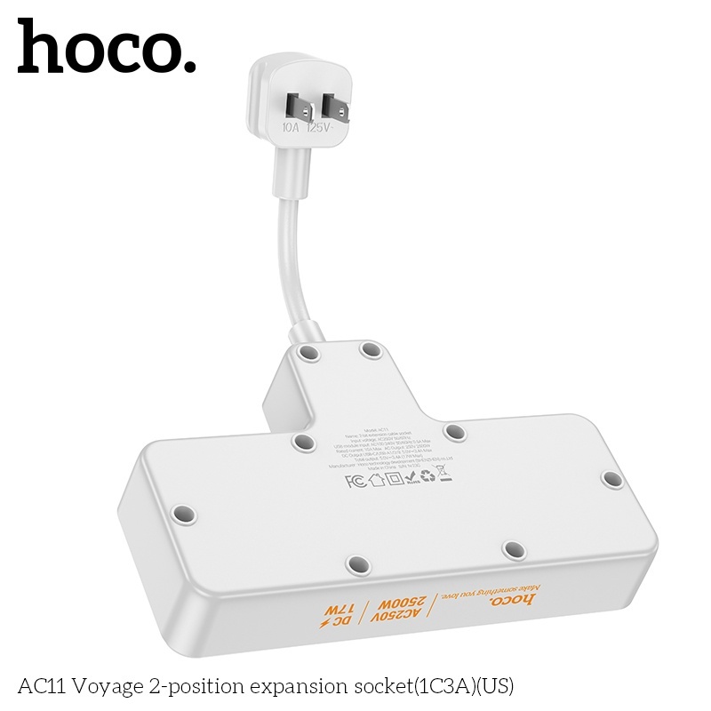 Ổ cắm Hoco AC11 DC17W AC 250V 2500W (2 ổ + 3 cổng usb + 1 cổng typeC)