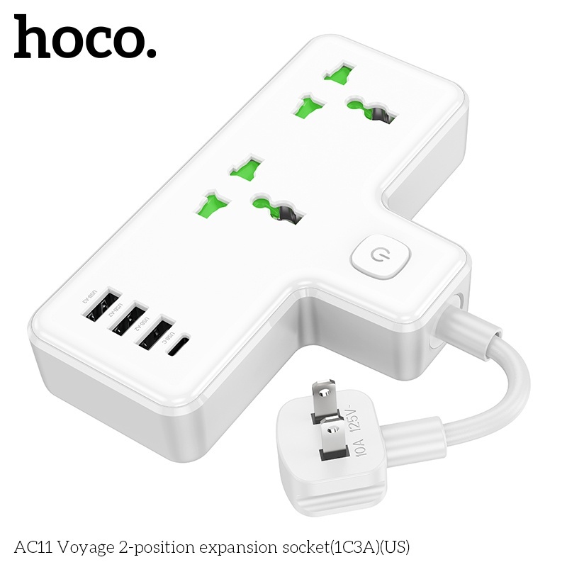 Ổ cắm Hoco AC11 DC17W AC 250V 2500W (2 ổ + 3 cổng usb + 1 cổng typeC)