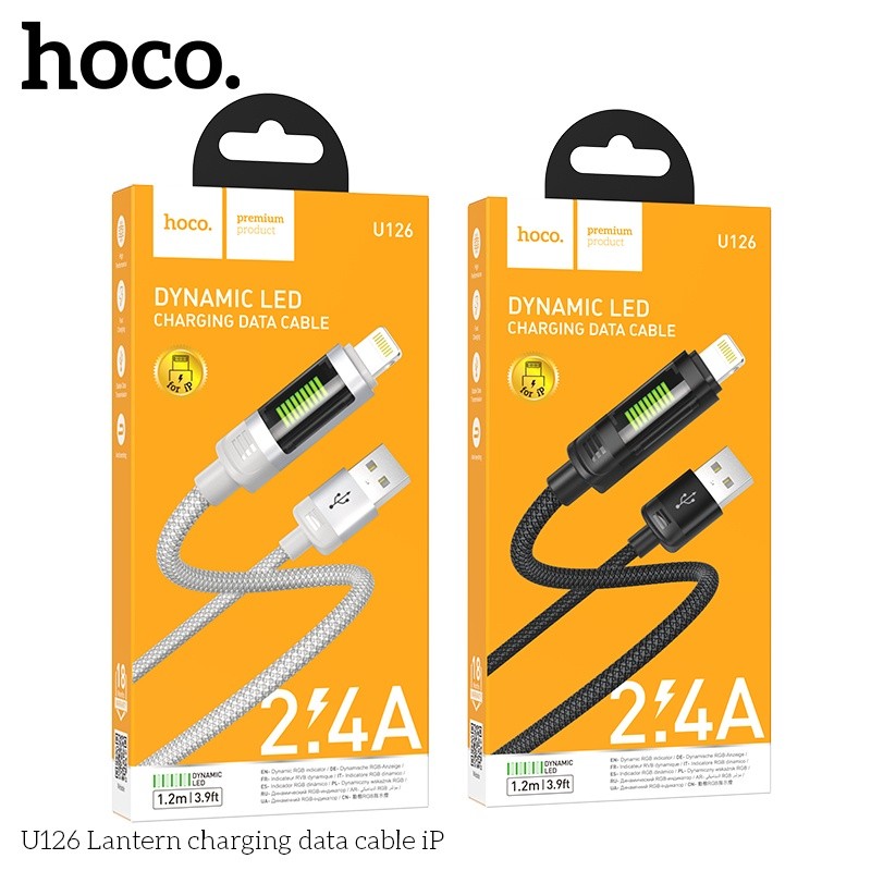 Cáp sạc có đèn báo Hoco U126 lightning 2.4A 1.2m