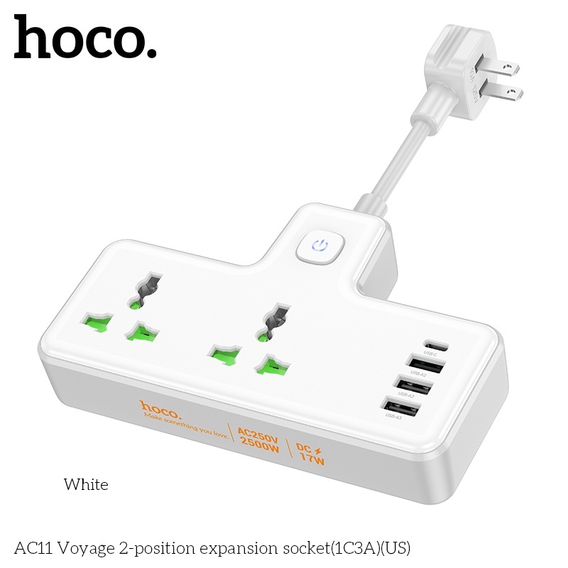 Ổ cắm Hoco AC11 DC17W AC 250V 2500W (2 ổ + 3 cổng usb + 1 cổng typeC)