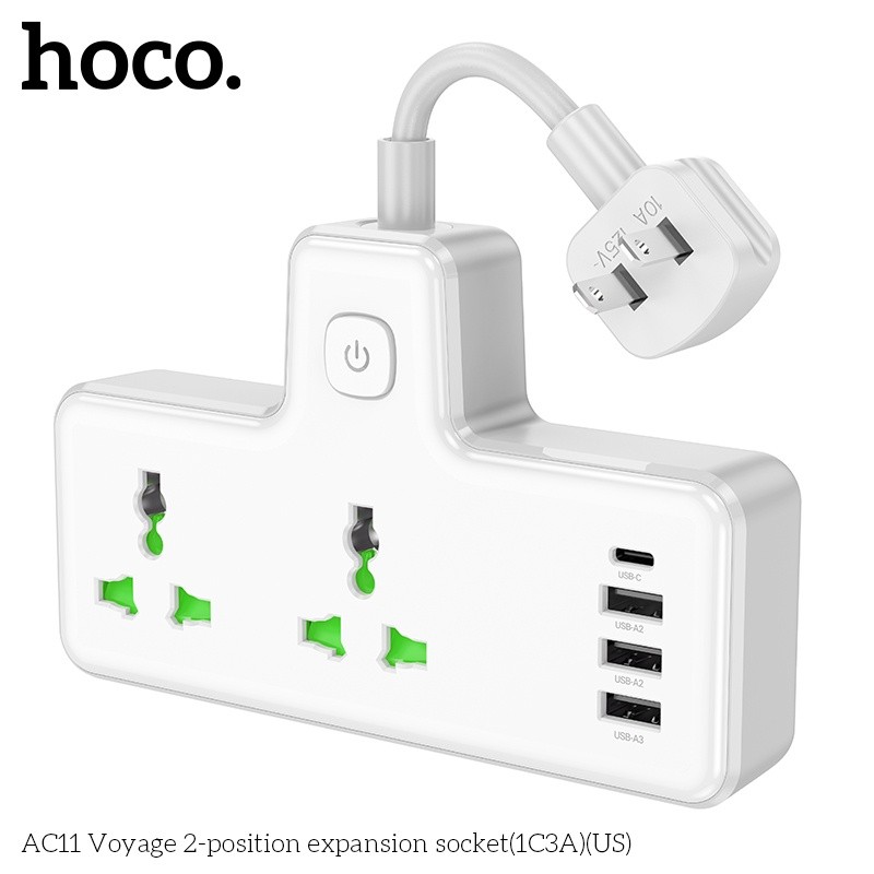 Ổ cắm Hoco AC11 DC17W AC 250V 2500W (2 ổ + 3 cổng usb + 1 cổng typeC)