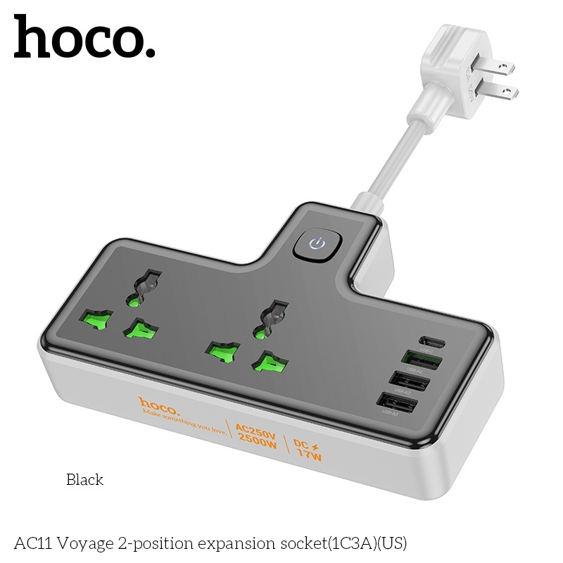 Ổ cắm Hoco AC11 DC17W AC 250V 2500W (2 ổ + 3 cổng usb + 1 cổng typeC)