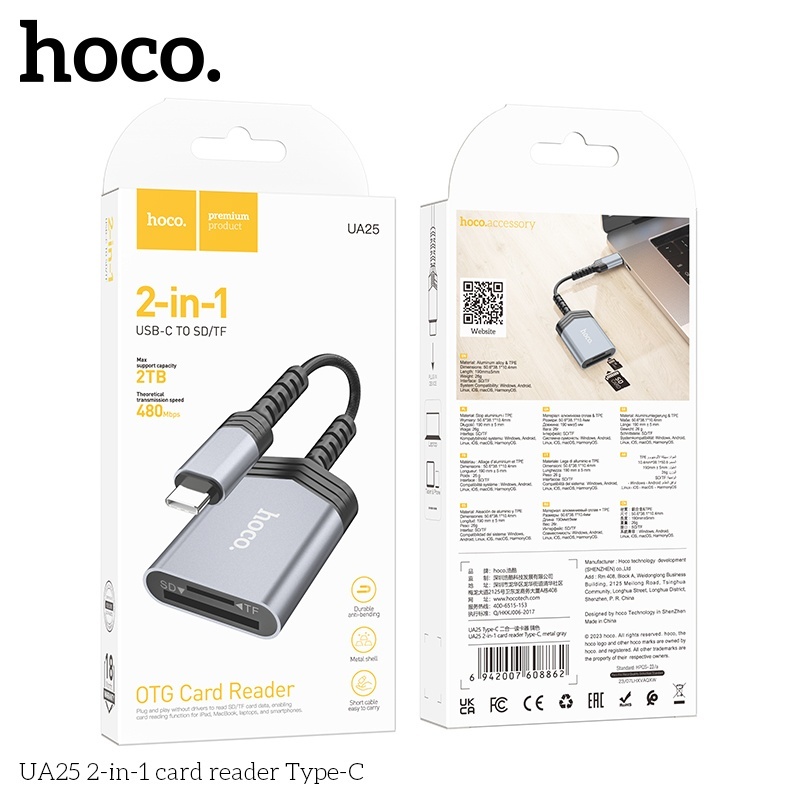 Đầu đọc thẻ nhớ 2in1 Hoco UA25 typeC