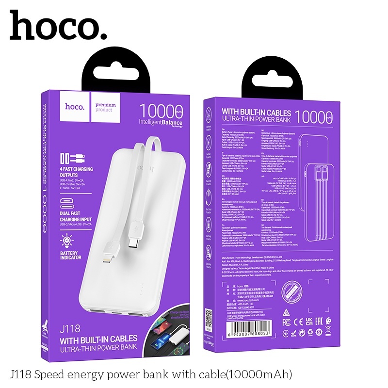 Pin sạc dự phòng Hoco J118 siêu mỏng có dây