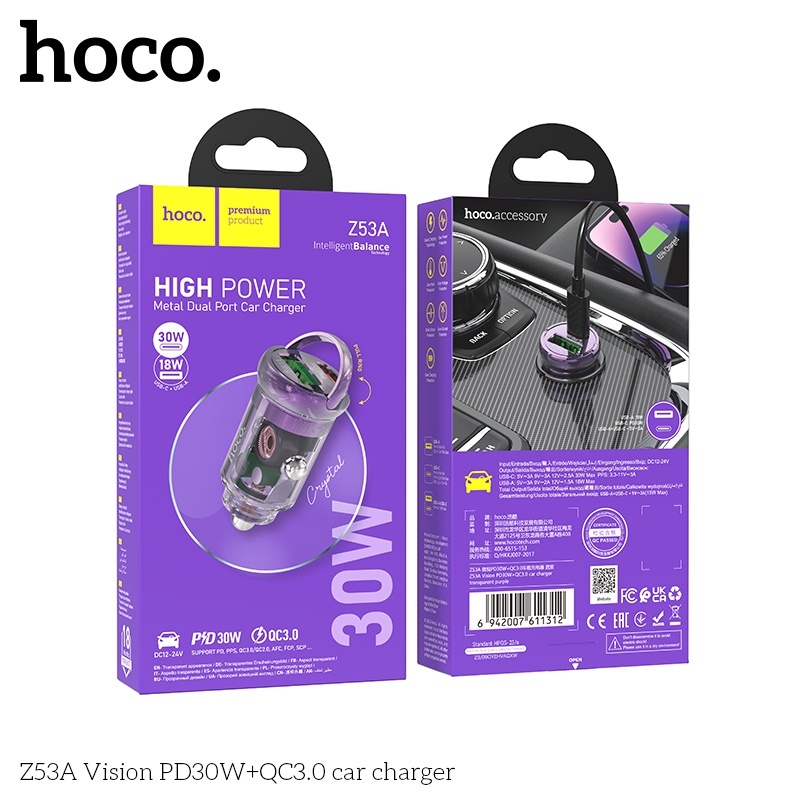 Tẩu sạc nhanh 30W 2 cổng Hoco Z53A