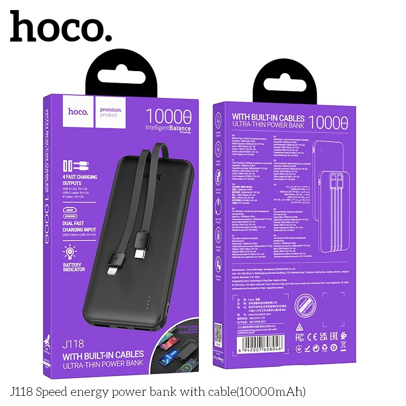 Pin sạc dự phòng Hoco J118 siêu mỏng có dây