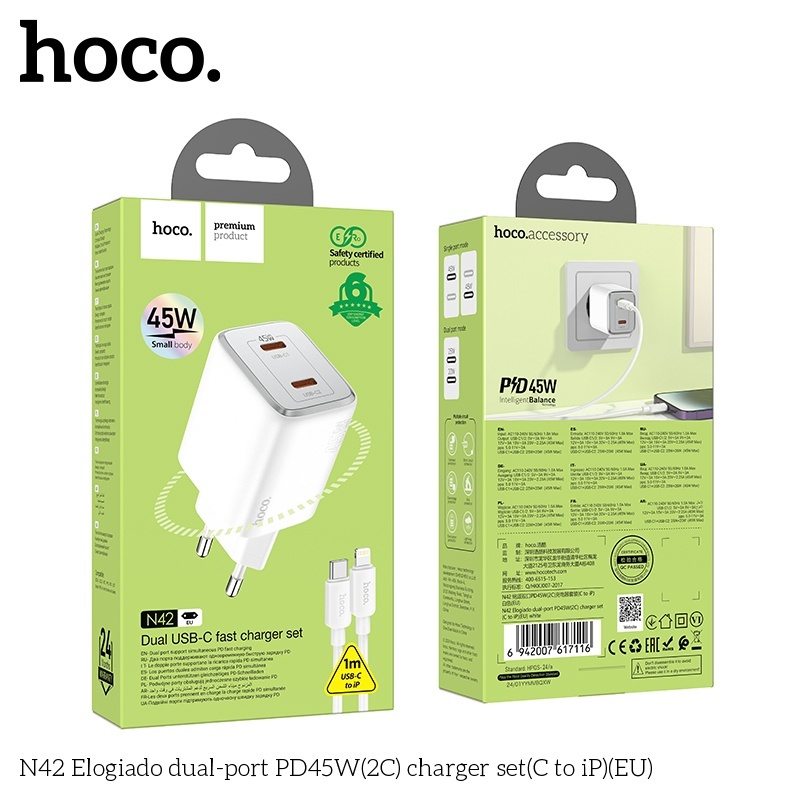 Bộ củ cáp sạc nhanh Hoco N42 lightning